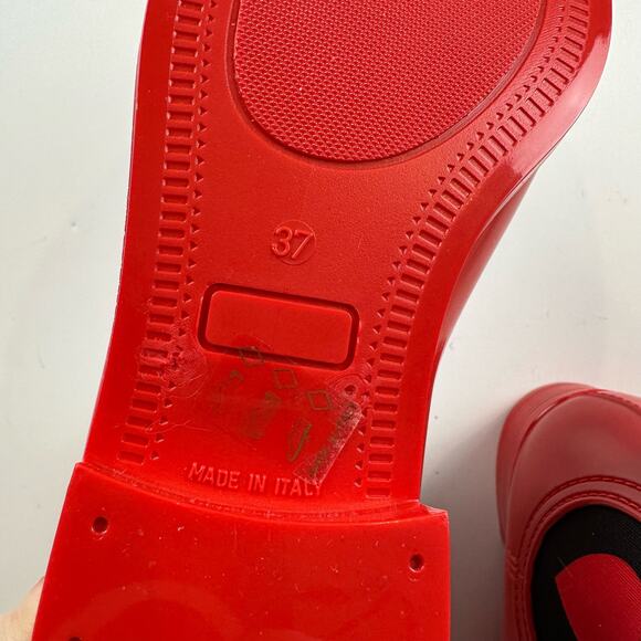 Love Moschino Chelsea Wellington Rain Boots Red Heart Glossy PVC Ankle 37 7US - Picture 14 of 16